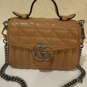 Gucci Tan Quilted Leather GG Small Crossbody Bag
